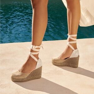 “MANEBI” Tan Suede Espadrille Platform Wedge